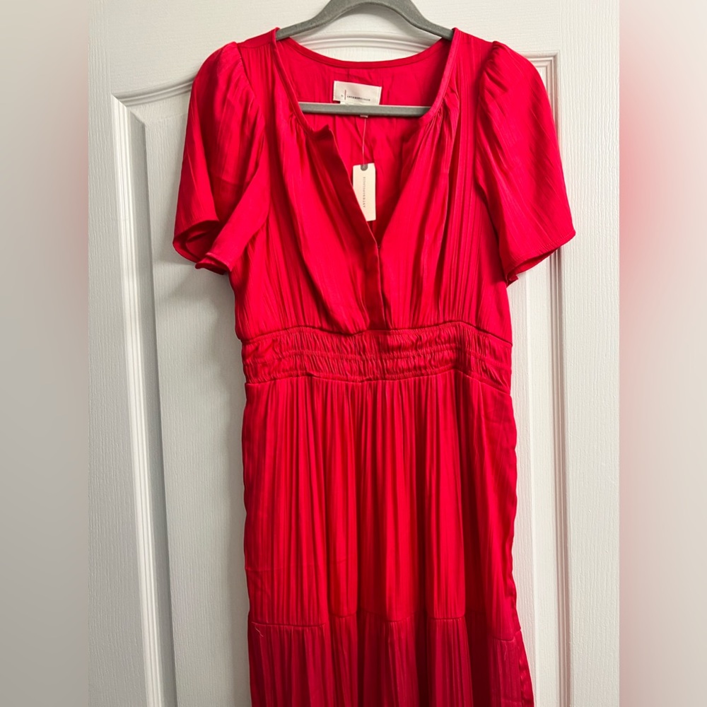 NWT Anthropologie Somerset Maxi Bright Pink Satiny Dress Sz M Pockets Flattering - Picture 8 of 14